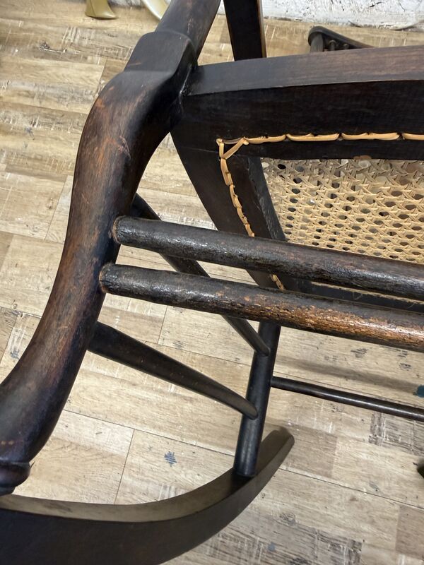 Antique Edwardian Rocking Chair, Cane Seat, Arts &amp; Crafts Armchair, Vintage Spindle Back, Low Seat - product images  of 