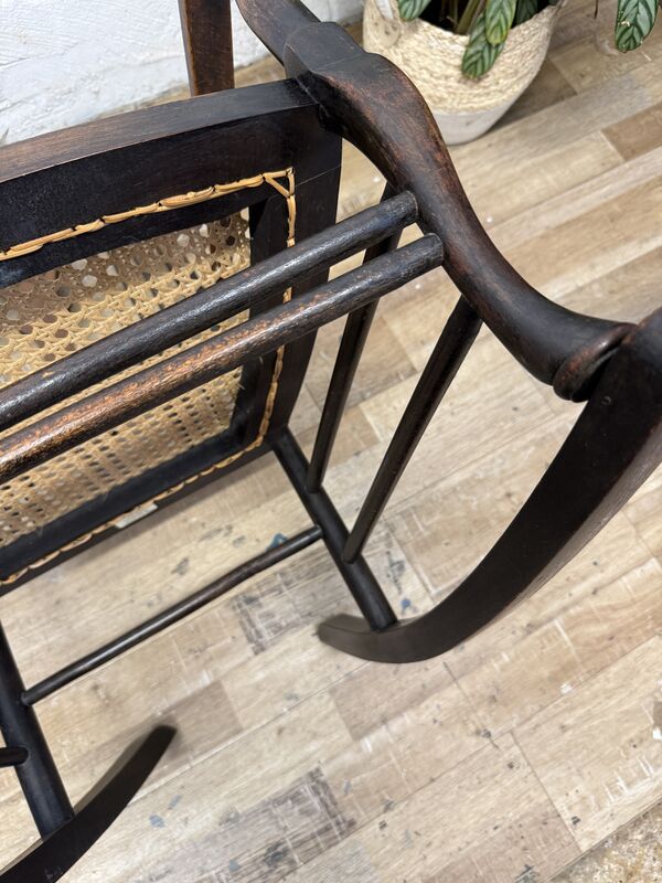 Antique Edwardian Rocking Chair, Cane Seat, Arts &amp; Crafts Armchair, Vintage Spindle Back, Low Seat - product images  of 