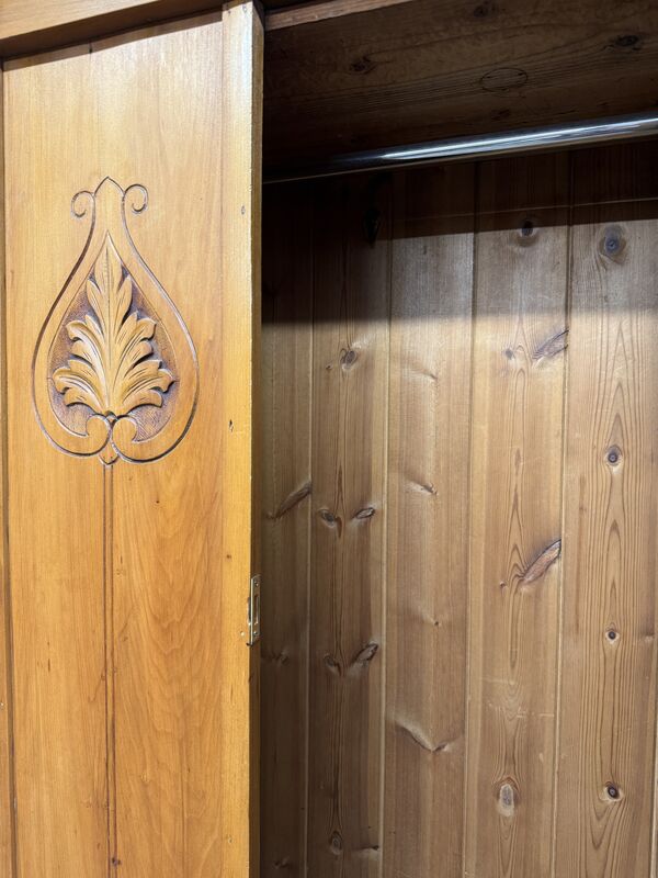 Antique Pine Hallway Wardrobe with Mirror Door | Art Nouveau Style Carved Panels | Edwardian Cupboard - product images  of 