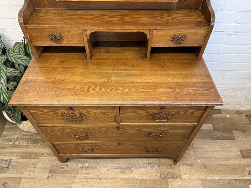 Edwardian Oak Dressing Chest with Tilting Mirror – Arts &amp; Crafts / Art Nouveau Influence - product images  of 