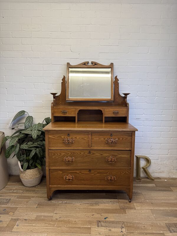 Edwardian Oak Dressing Chest with Tilting Mirror – Arts &amp; Crafts / Art Nouveau Influence - product images  of 