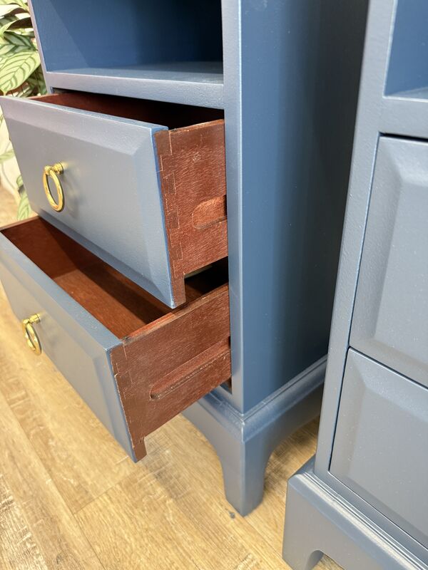 Stag Minstrel Bedside Tables Pair Painted After Midnight Navy | Tall Narrow Nightstands | Mid Century Modern Bedroom Furniture UK - product images  of 