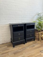 Stag,Minstrel,Bedside,Tables,Pair,Painted,After,Midnight,Navy,|,Tall,Narrow,Nightstands,Stag Minstrel Bedside Tables Pair Painted After Midnight Navy | Tall Narrow Nightstands