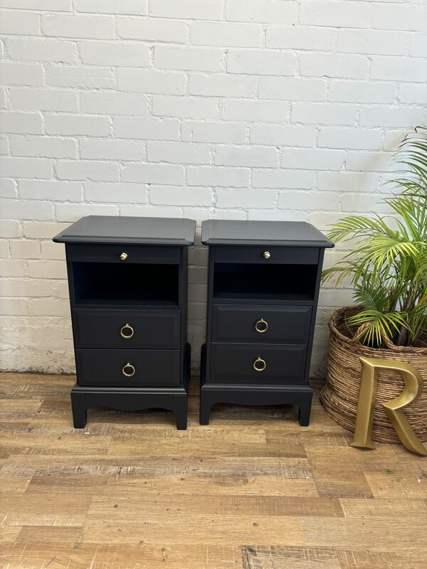Stag Minstrel Bedside Tables Pair Painted After Midnight Navy | Tall Narrow Nightstands - product images  of 