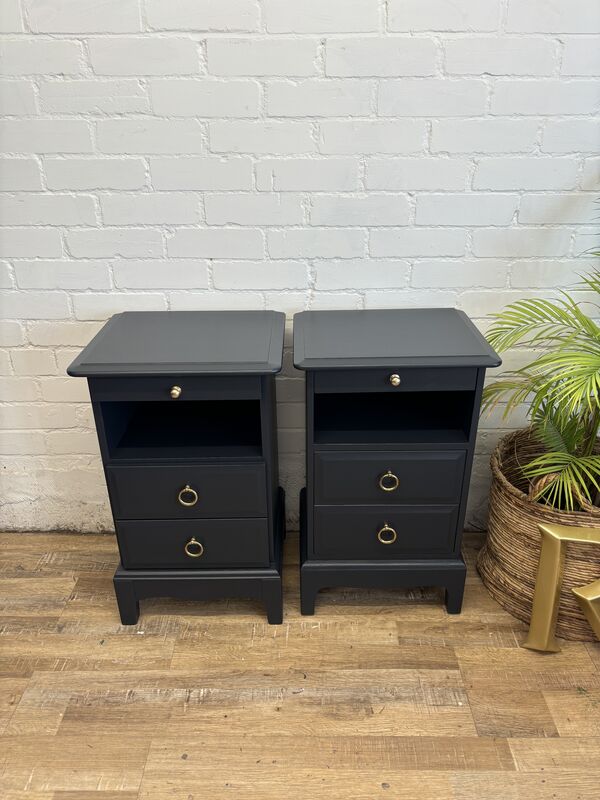 Stag Minstrel Bedside Tables Pair Painted After Midnight Navy | Tall Narrow Nightstands - product images  of 