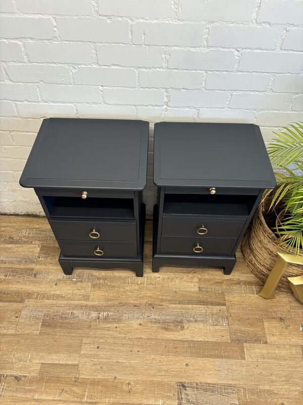 Stag Minstrel Bedside Tables Pair Painted After Midnight Navy | Tall Narrow Nightstands - product images  of 