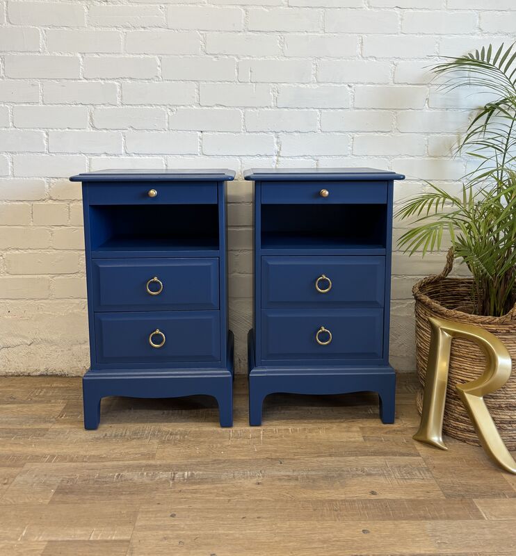 Stag Minstrel Bedside Tables Pair Painted Champion Cobalt Blue | Tall Narrow Nightstands - product images  of 