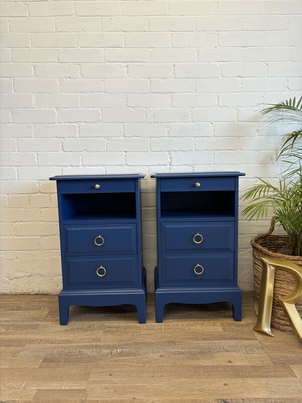 Stag Minstrel Bedside Tables Pair Painted Champion Cobalt Blue | Tall Narrow Nightstands - product images  of 