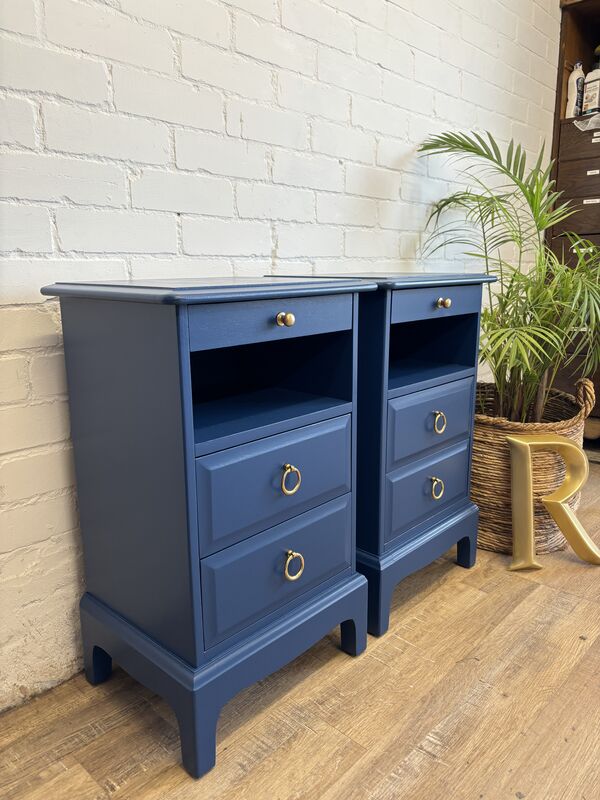 Stag Minstrel Bedside Tables Pair Painted Champion Cobalt Blue | Tall Narrow Nightstands - product images  of 