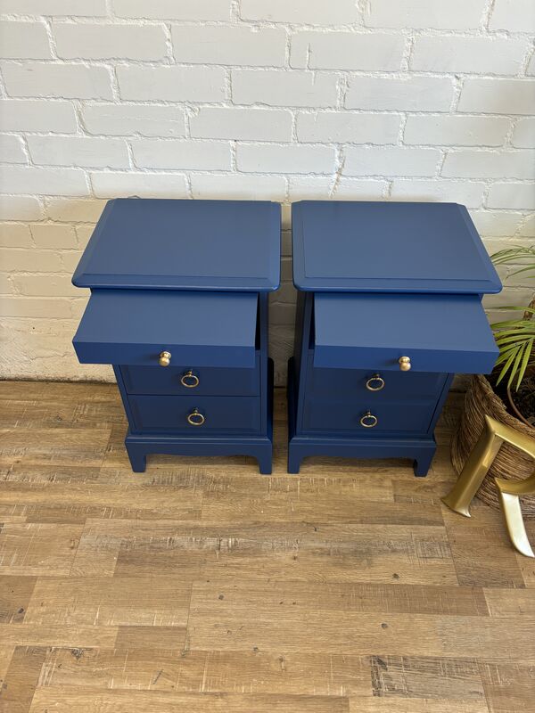 Stag Minstrel Bedside Tables Pair Painted Champion Cobalt Blue | Tall Narrow Nightstands - product images  of 