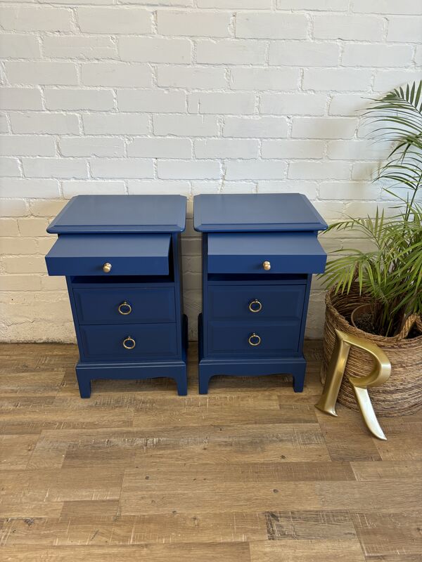 Stag Minstrel Bedside Tables Pair Painted Champion Cobalt Blue | Tall Narrow Nightstands - product images  of 