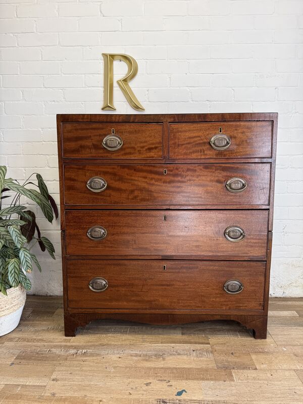 Antique Mahogany Chest on Chest – Two Section Tallboy – Georgian Style Drawers – Original Brass Handles - product images  of 