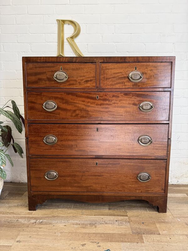 Antique Mahogany Chest on Chest – Two Section Tallboy – Georgian Style Drawers – Original Brass Handles - product images  of 