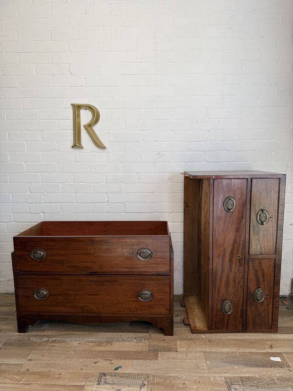Antique Mahogany Chest on Chest – Two Section Tallboy – Georgian Style Drawers – Original Brass Handles - product images  of 