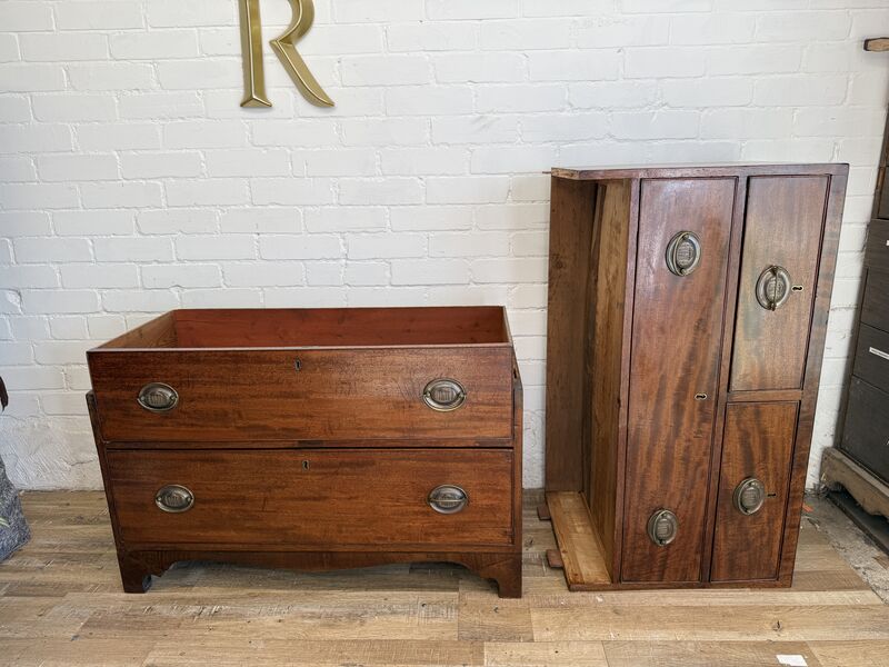 Antique Mahogany Chest on Chest – Two Section Tallboy – Georgian Style Drawers – Original Brass Handles - product images  of 