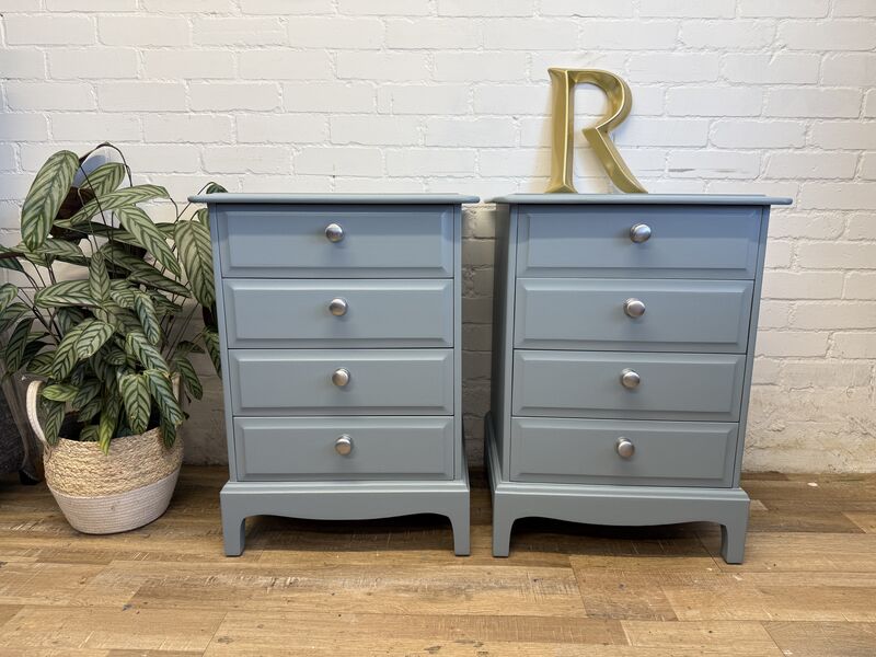 Stag Minstrel Bedside Chest Drawers – Painted in Selvedge by Farrow &amp; Ball – Satin Chrome Handles - product images  of 