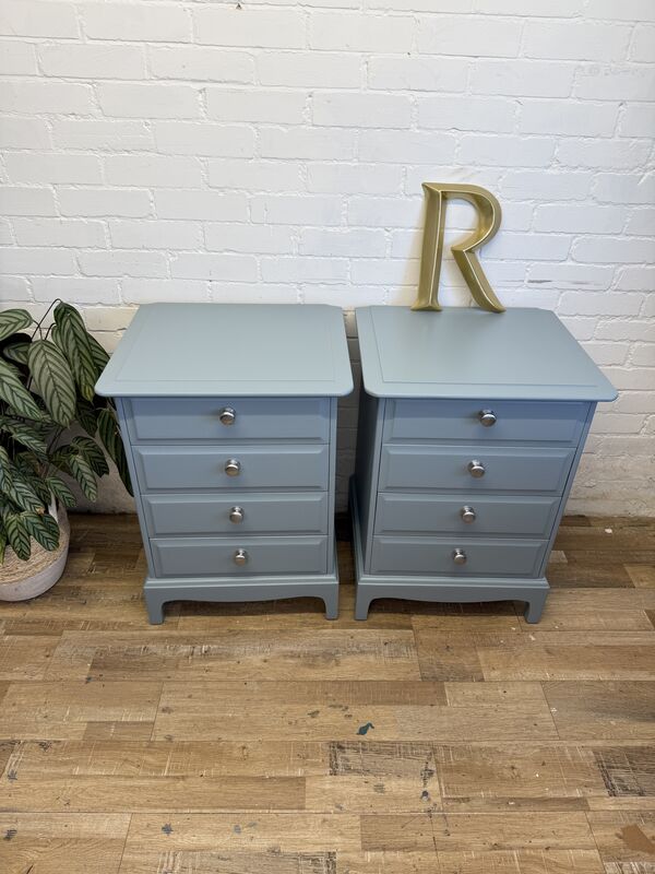 Stag Minstrel Bedside Chest Drawers – Painted in Selvedge by Farrow &amp; Ball – Satin Chrome Handles - product images  of 