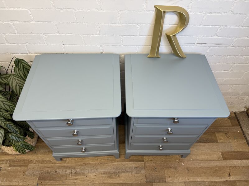Stag Minstrel Bedside Chest Drawers – Painted in Selvedge by Farrow &amp; Ball – Satin Chrome Handles - product images  of 