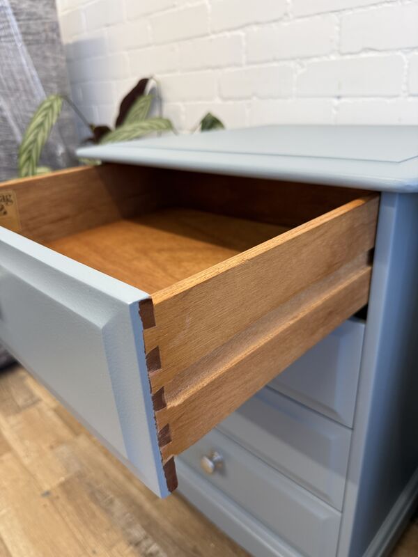 Stag Minstrel Bedside Chest Drawers – Painted in Selvedge by Farrow &amp; Ball – Satin Chrome Handles - product images  of 