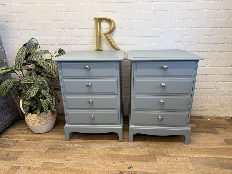 Stag Minstrel Bedside Chest Drawers – Painted in Selvedge by Farrow &amp; Ball – Satin Chrome Handles - product images  of 