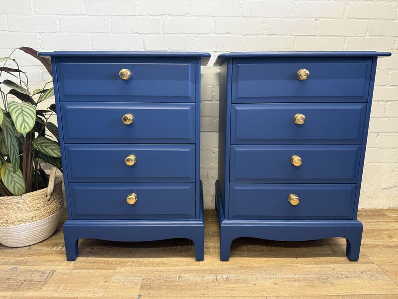 Stag Minstrel Bedside Chest of Drawers – Painted in Symphony Blue – Polished Brass Knobs - product images  of 