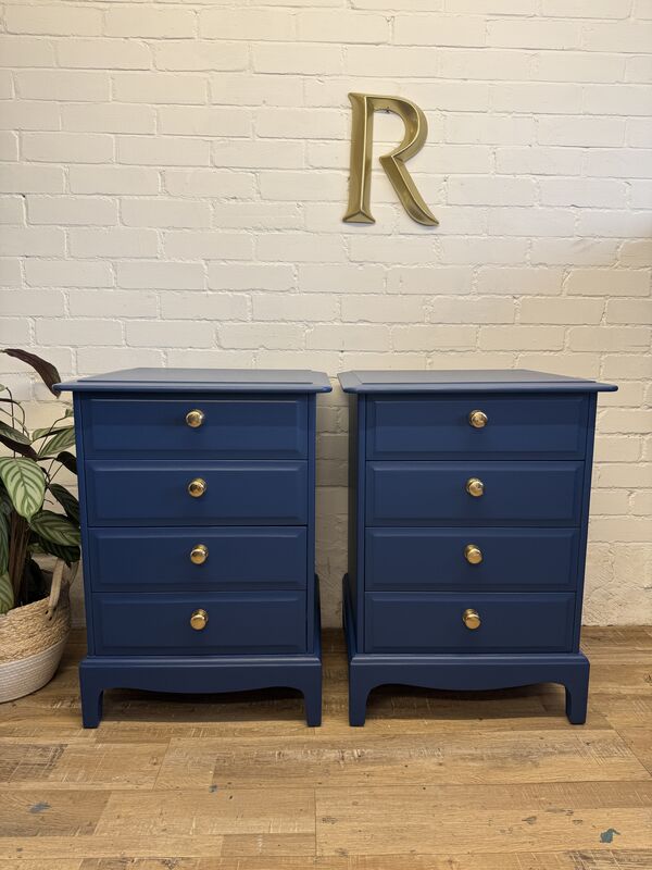 Stag Minstrel Bedside Chest of Drawers – Painted in Symphony Blue – Polished Brass Knobs - product images  of 