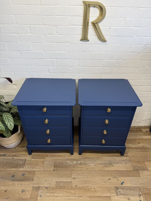 Stag Minstrel Bedside Chest of Drawers – Painted in Symphony Blue – Polished Brass Knobs - product images  of 