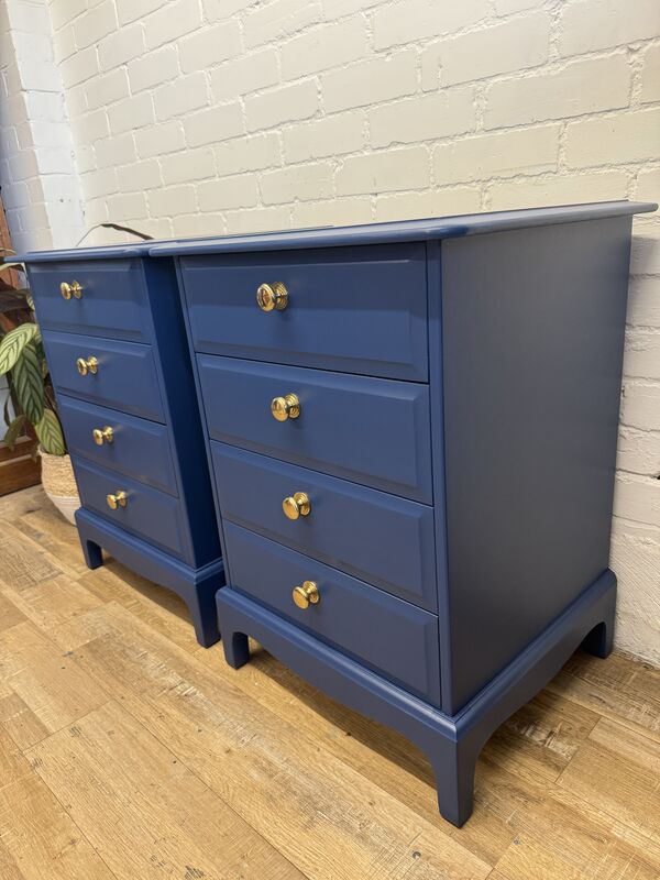 Stag Minstrel Bedside Chest of Drawers – Painted in Symphony Blue – Polished Brass Knobs - product images  of 