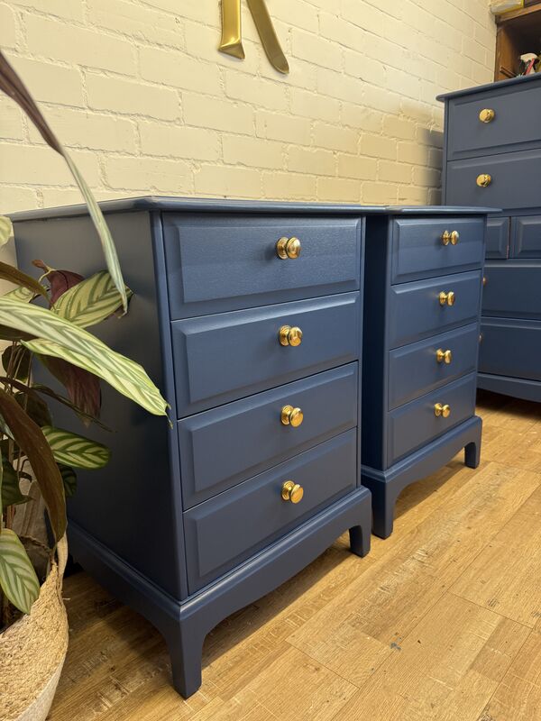 Stag Minstrel Bedside Chest of Drawers – Painted in Symphony Blue – Polished Brass Knobs - product images  of 