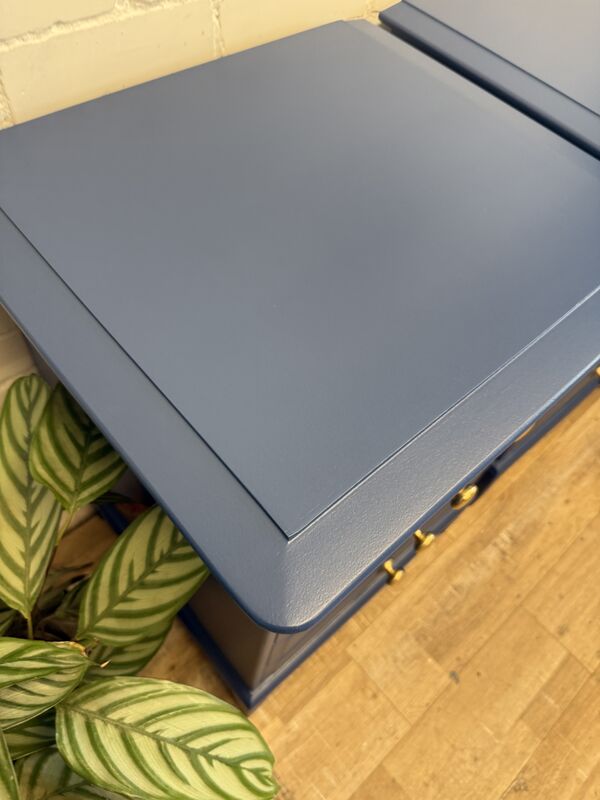 Stag Minstrel Bedside Chest of Drawers – Painted in Symphony Blue – Polished Brass Knobs - product images  of 
