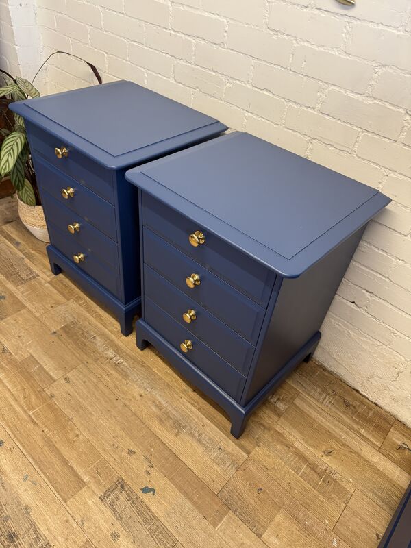 Stag Minstrel Bedside Chest of Drawers – Painted in Symphony Blue – Polished Brass Knobs - product images  of 