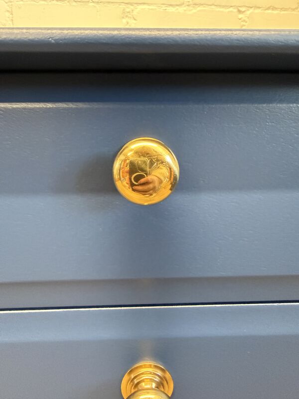 Stag Minstrel Bedside Chest of Drawers – Painted in Symphony Blue – Polished Brass Knobs - product images  of 