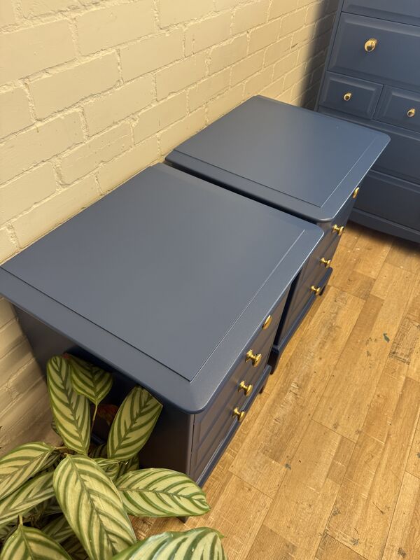 Stag Minstrel Bedside Chest of Drawers – Painted in Symphony Blue – Polished Brass Knobs - product images  of 