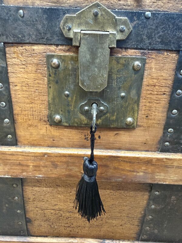 Victorian Domed Pine Travel Trunk | Iron Bound Blanket Box | Antique Treasure Chest with Lift-Out Tray - product images  of 