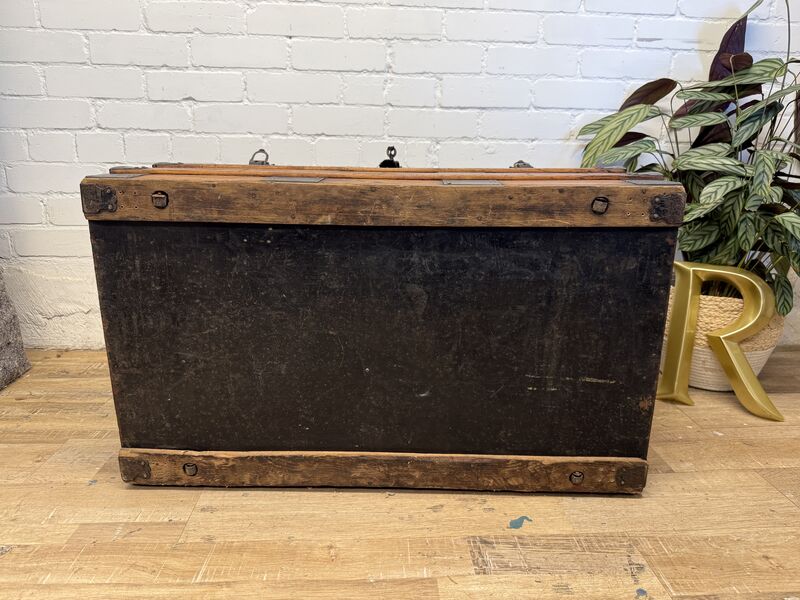 Victorian Domed Pine Travel Trunk | Iron Bound Blanket Box | Antique Treasure Chest with Lift-Out Tray - product images  of 