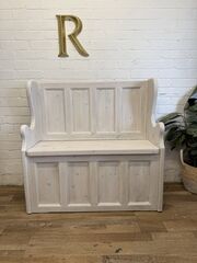 Vintage,Whitewashed,Pine,Monks,Bench,|,Hall,Storage,Blanket,Box,Vintage Whitewashed Pine Monks Bench | Hall Bench | Storage Bench | Blanket Box