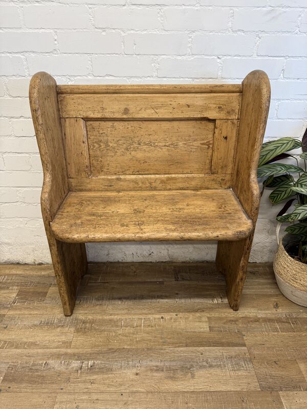 Antique Victorian Rustic Pine Settle Bench Single Pew - product images  of 