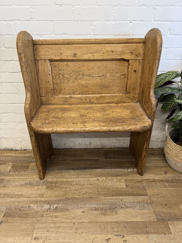 Antique Victorian Rustic Pine Settle Bench Single Pew - product images  of 