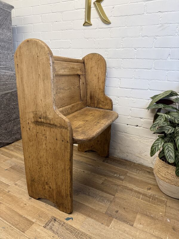 Antique Victorian Rustic Pine Settle Bench Single Pew - product images  of 