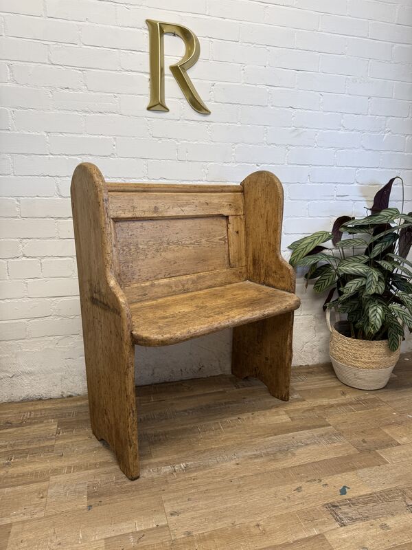 Antique Victorian Rustic Pine Settle Bench Single Pew - product images  of 