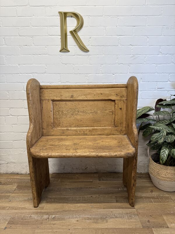 Antique Victorian Rustic Pine Settle Bench Single Pew - product images  of 