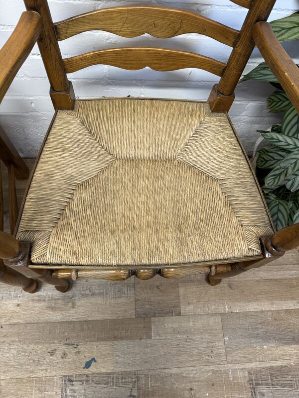 Pair of Vintage Oak Ladder Back Carver Chairs with Rush Seats - product images  of 
