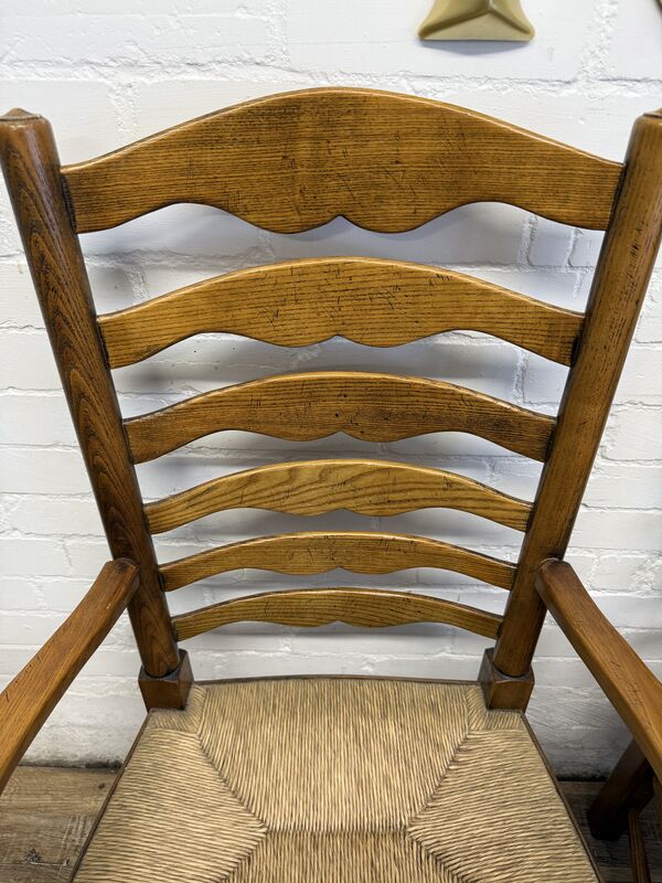 Pair of Vintage Oak Ladder Back Carver Chairs with Rush Seats - product images  of 