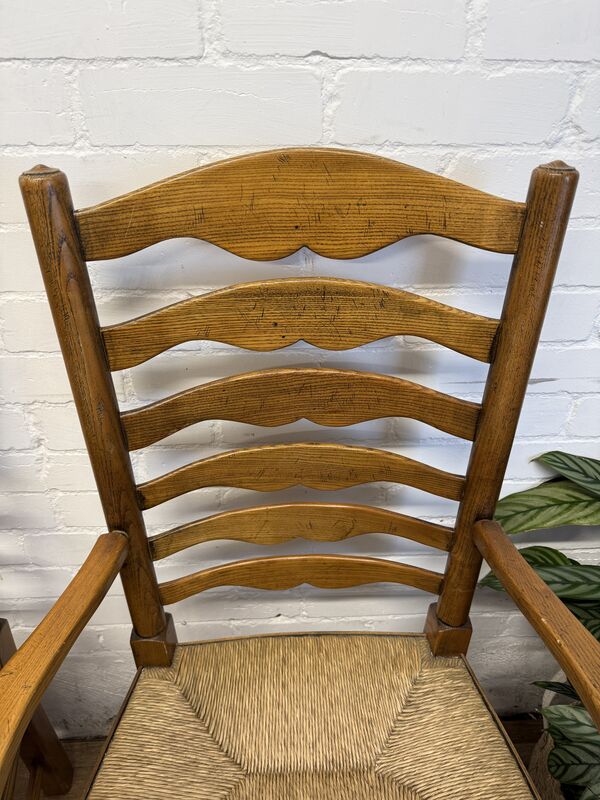 Pair of Vintage Oak Ladder Back Carver Chairs with Rush Seats - product images  of 