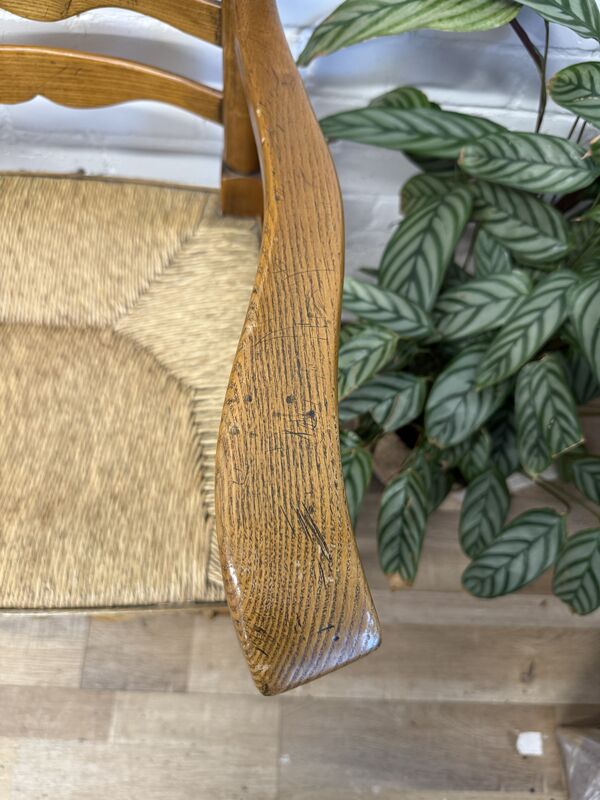 Pair of Vintage Oak Ladder Back Carver Chairs with Rush Seats - product images  of 