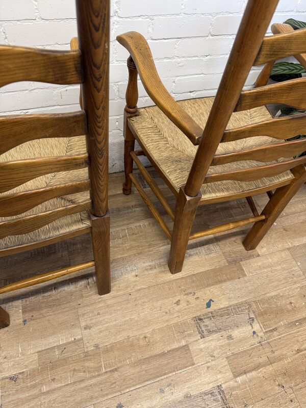 Pair of Vintage Oak Ladder Back Carver Chairs with Rush Seats - product images  of 