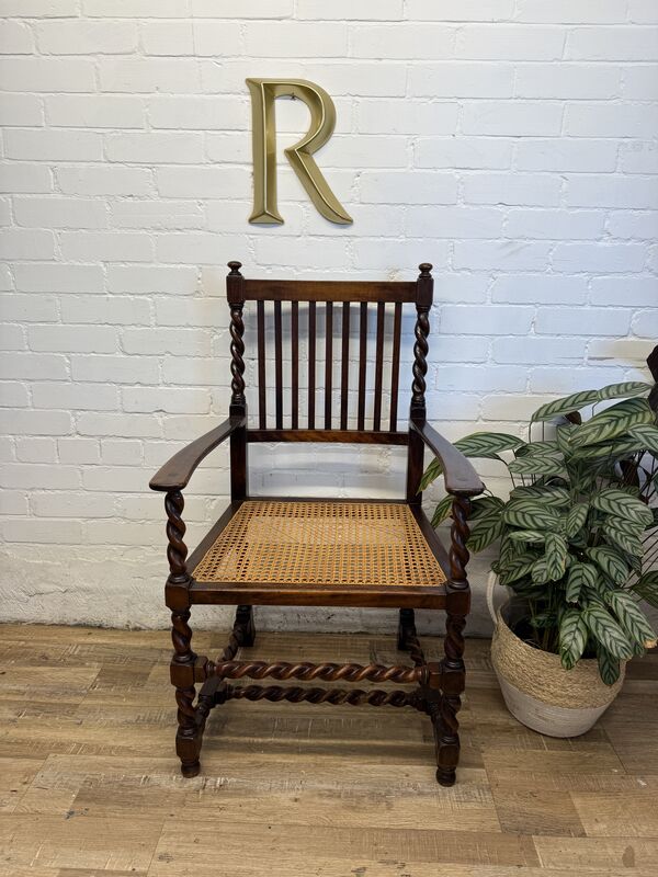 Late 19th Century Arts &amp; Crafts Oak Barley Twist Bergère Armchair - product images  of 