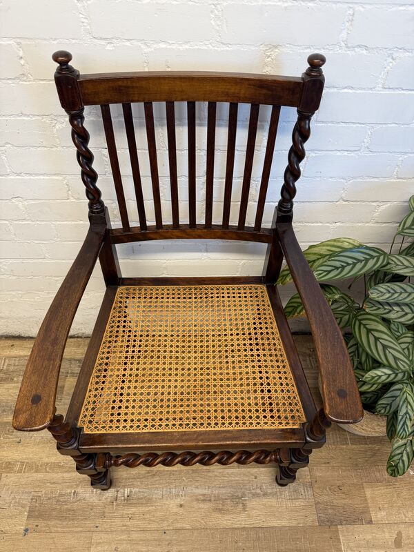 Late 19th Century Arts &amp; Crafts Oak Barley Twist Bergère Armchair - product images  of 