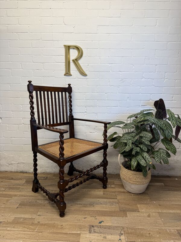Late 19th Century Arts &amp; Crafts Oak Barley Twist Bergère Armchair - product images  of 