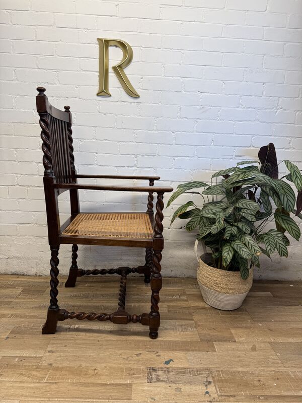 Late 19th Century Arts &amp; Crafts Oak Barley Twist Bergère Armchair - product images  of 